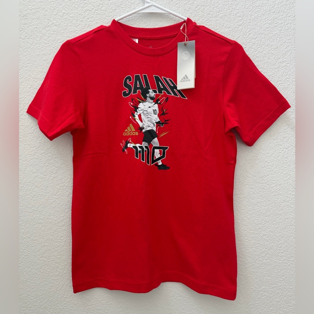 Adidas Red Graphic Mo Salah Kids Shirt Size Medium Sample Design
